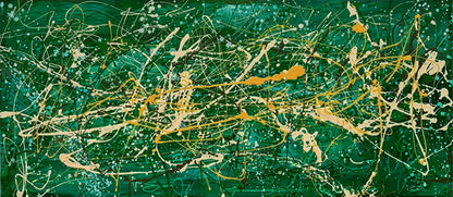 Large Pollock Inspired Green Abstract Painting | Hand Painted Wall Art