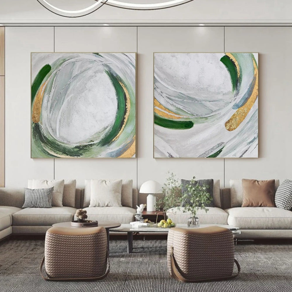 Green and Gold Spiral Set of 2 Home Decor Wall Painting