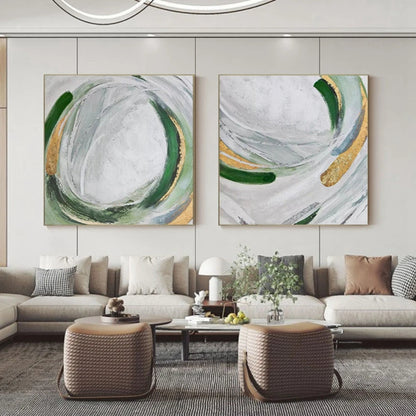 Green and Gold Spiral Set of 2 Home Decor Wall Painting