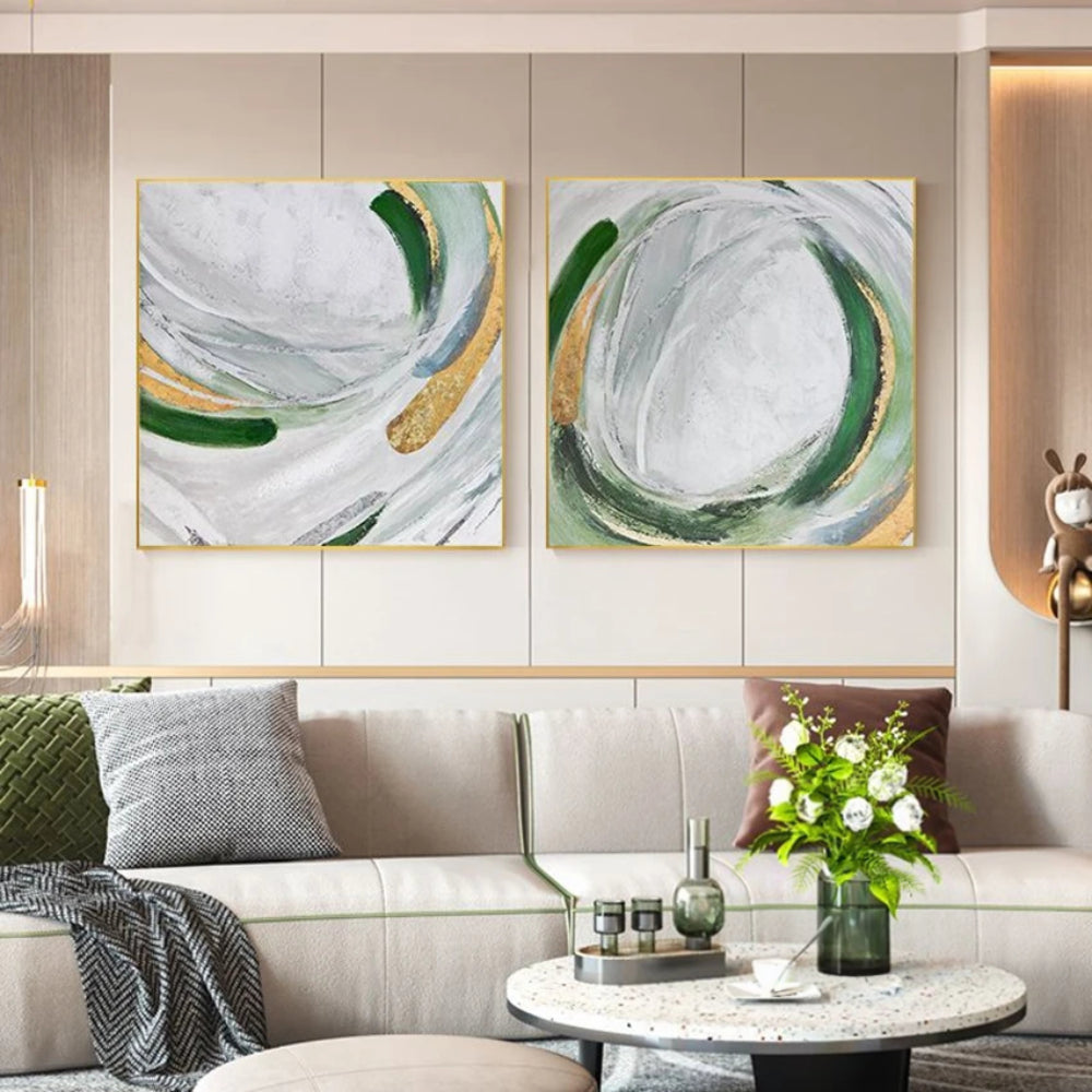 Green and Gold Spiral Set of 2 Home Decor Wall Painting