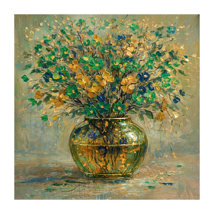 Green & Gold Floral Vase Painting Luxury Abstract Wall Art