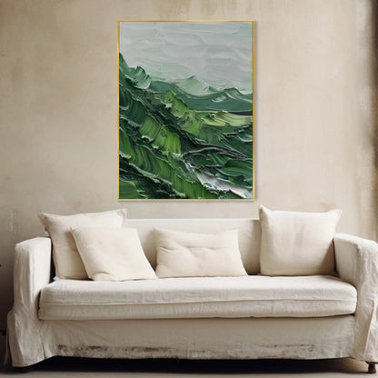 Verdant Peaks Textured Abstract Green Mountain Landscape
