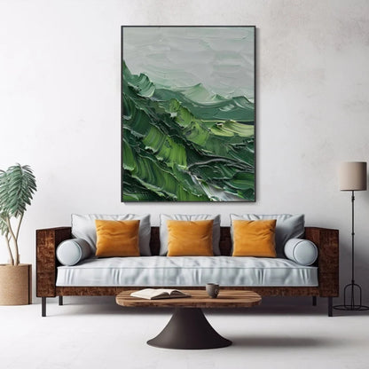 Verdant Peaks Textured Abstract Green Mountain Landscape