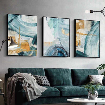 Green Yellow Abstract Handmade Set of 3 Home Decor Wall Painting