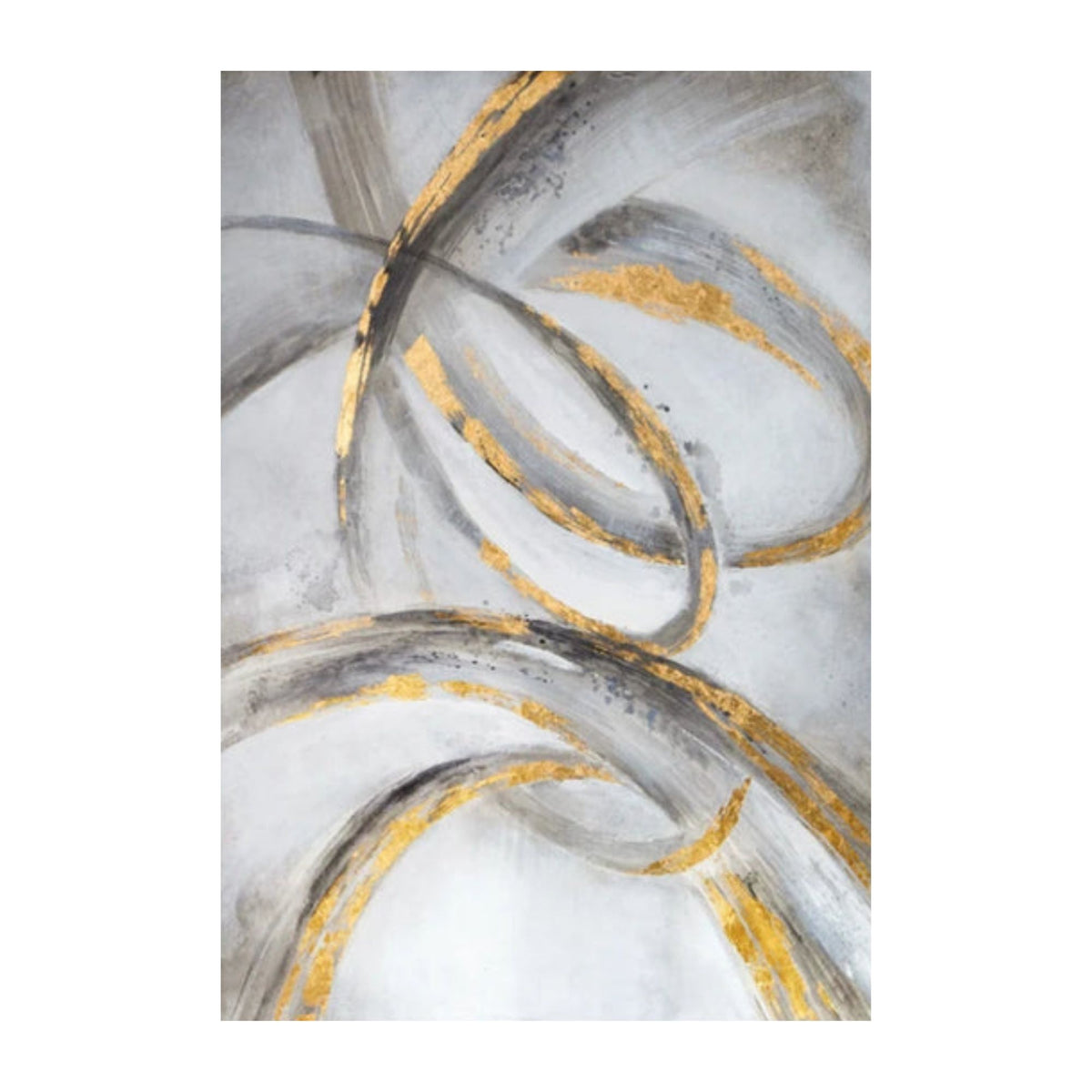 Looping grey and gold-coloured curves crossing a soft white and pale grey background.