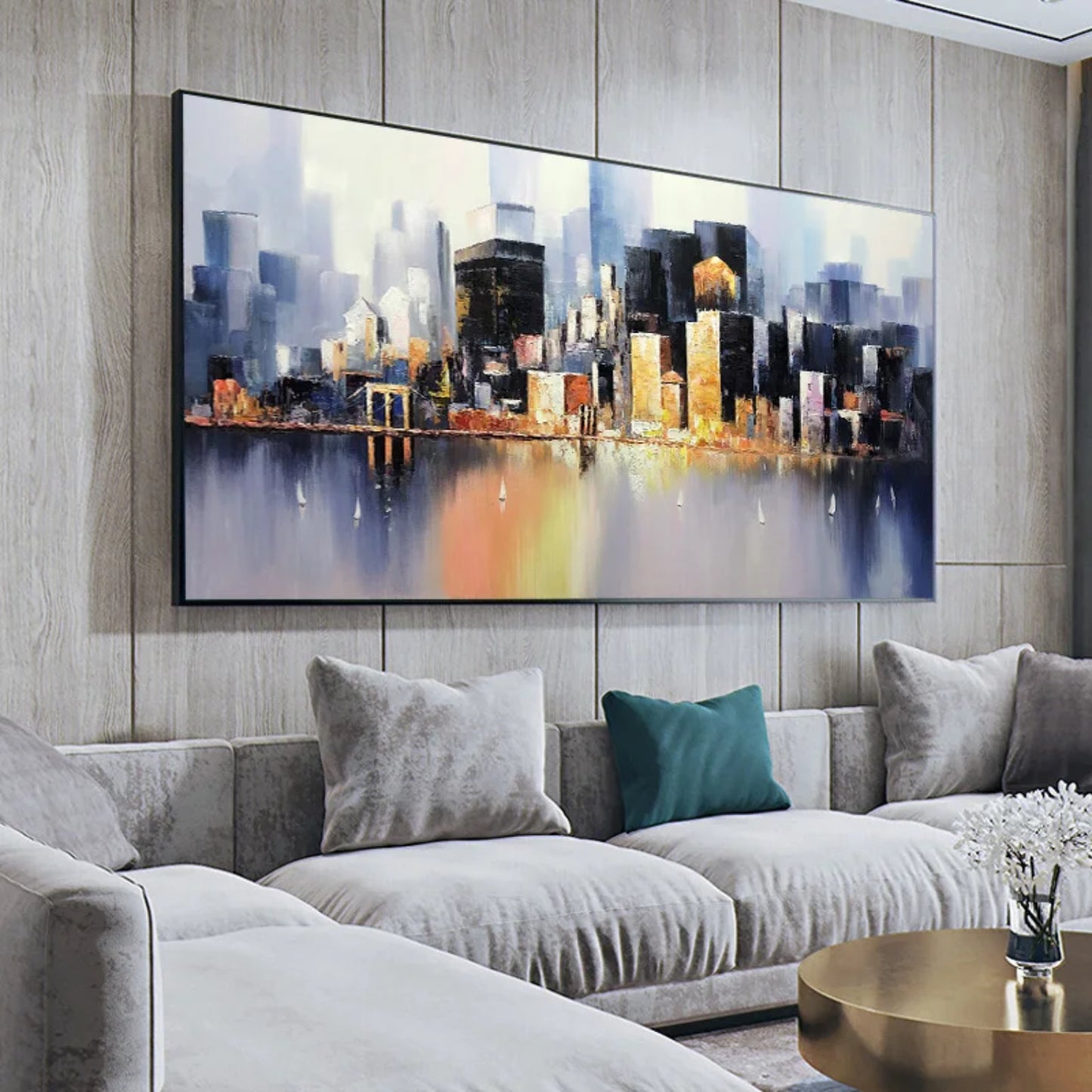 Hand-painted Cityscape Oil Painting Living Room Art