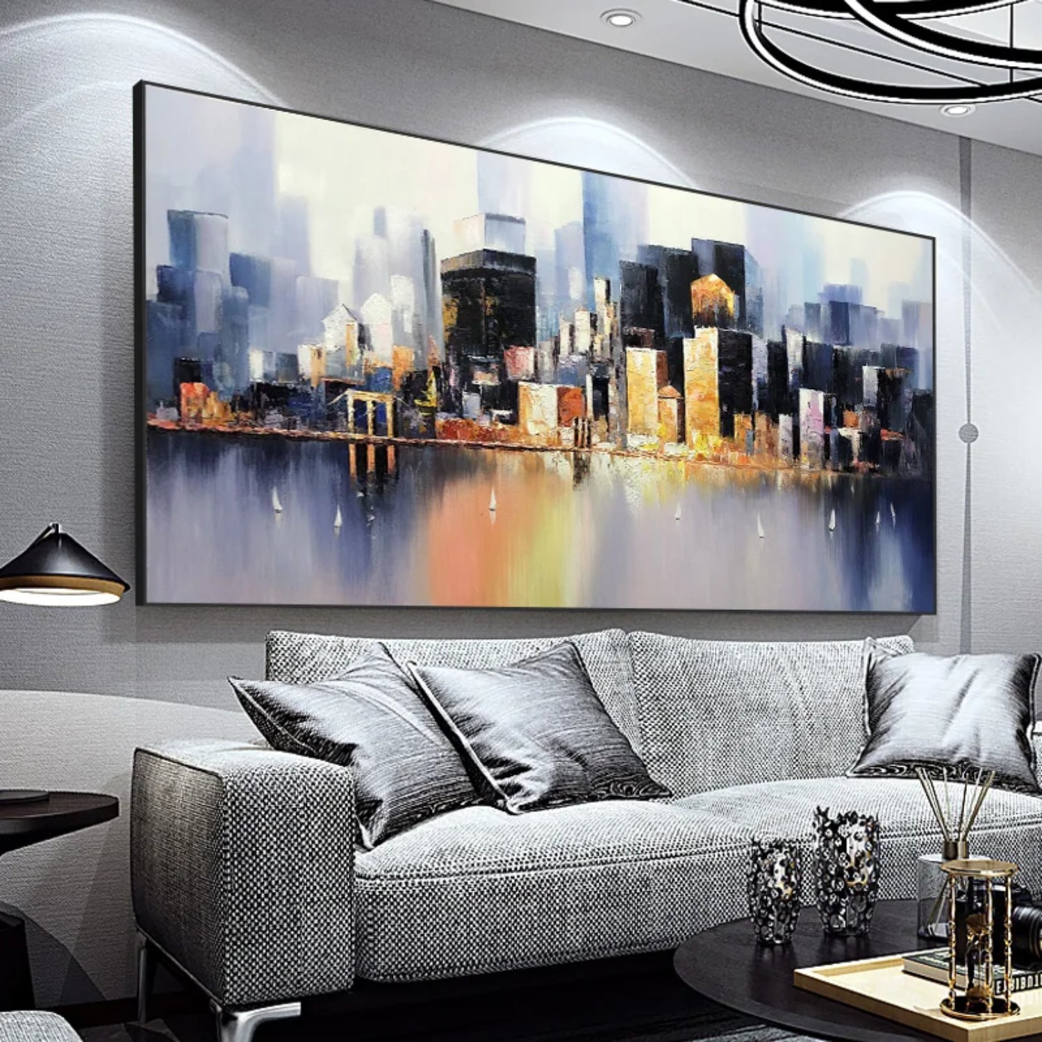 Hand-painted Cityscape Oil Painting Living Room Art