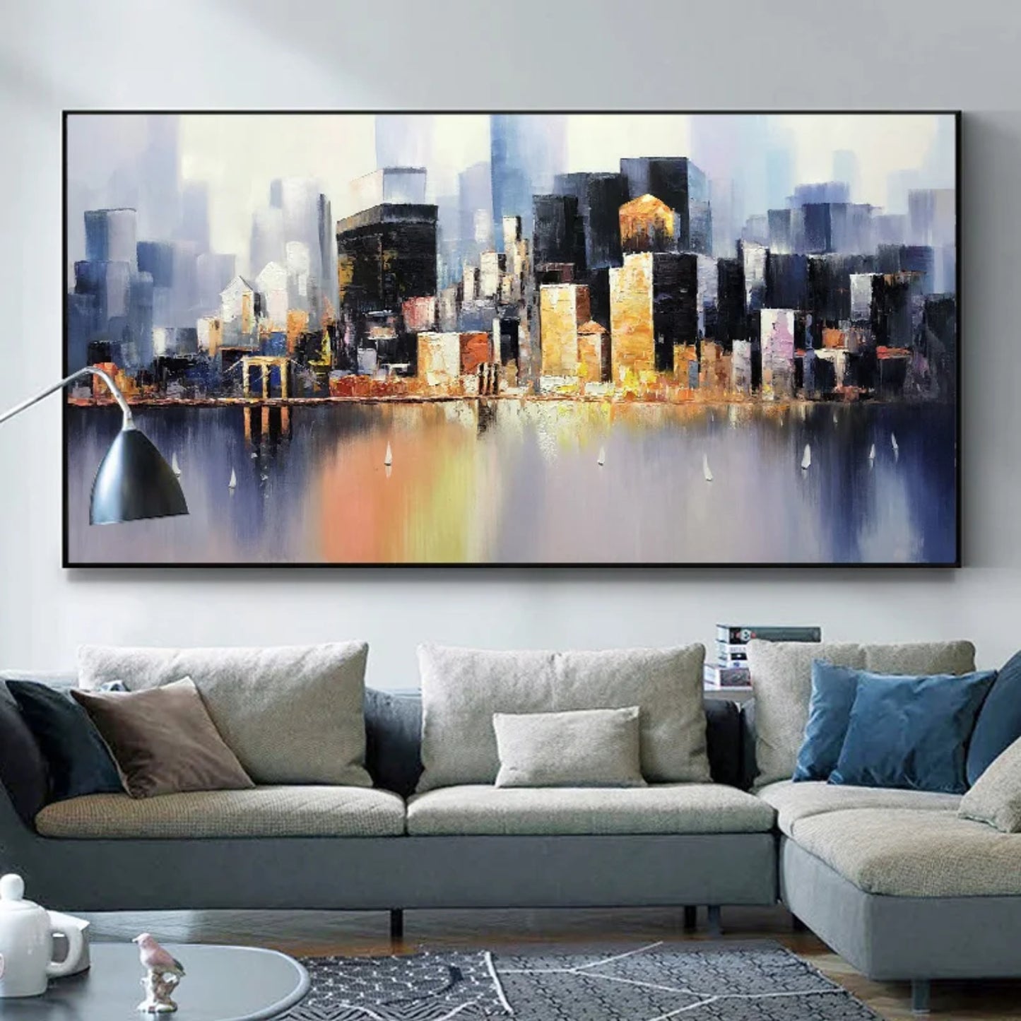 Hand-painted Cityscape Oil Painting Living Room Art