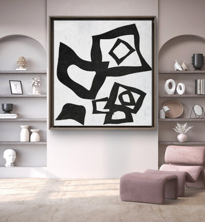 Black & White Irregular Shapes Textured Abstract Painting
