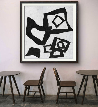 Black & White Irregular Shapes Textured Abstract Painting