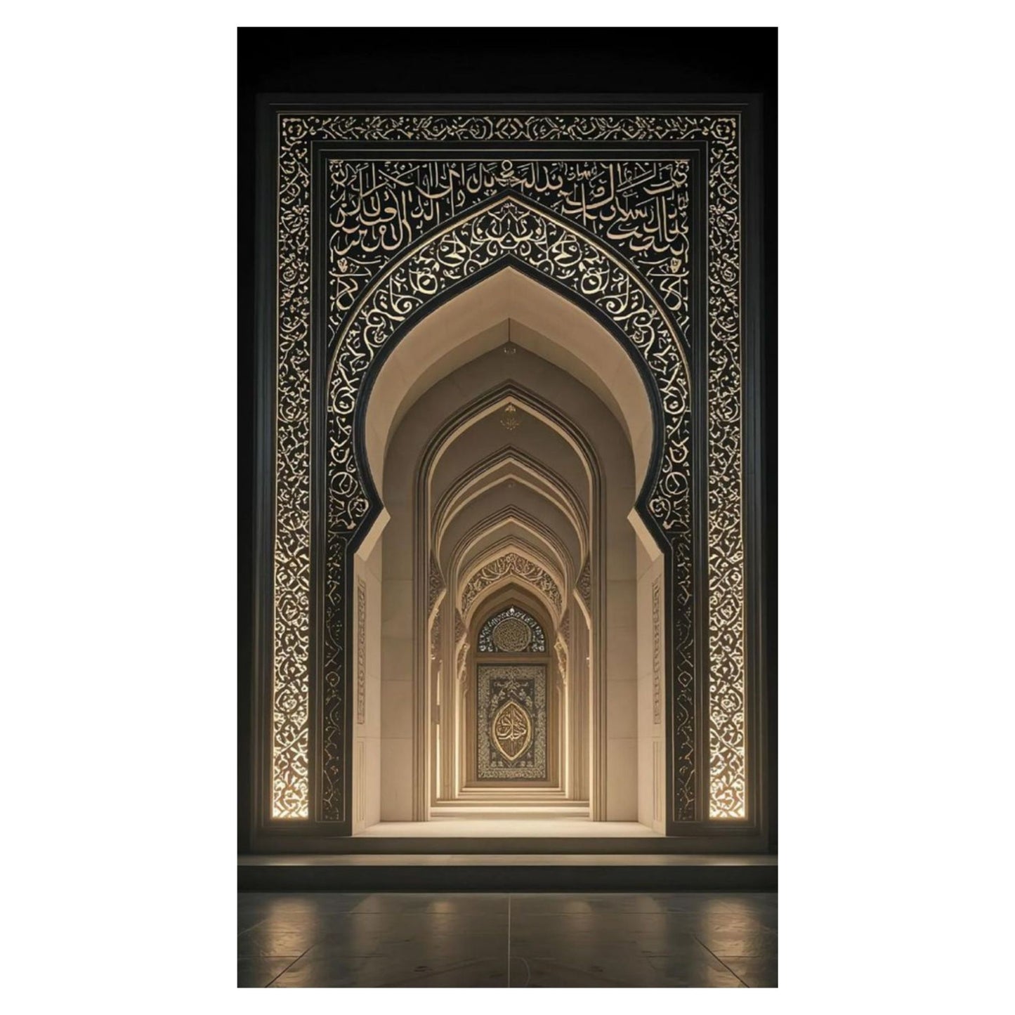 Decorative archway with intricate patterns and a black frame.