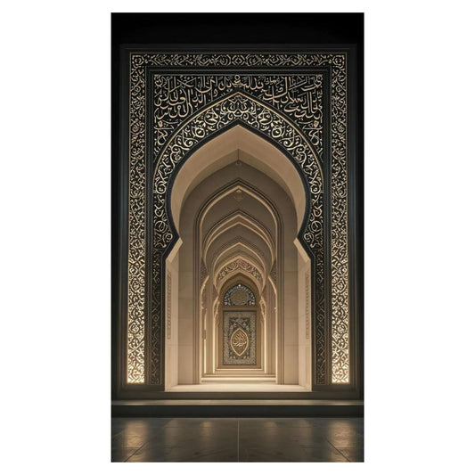 Decorative archway with intricate patterns and a black frame.