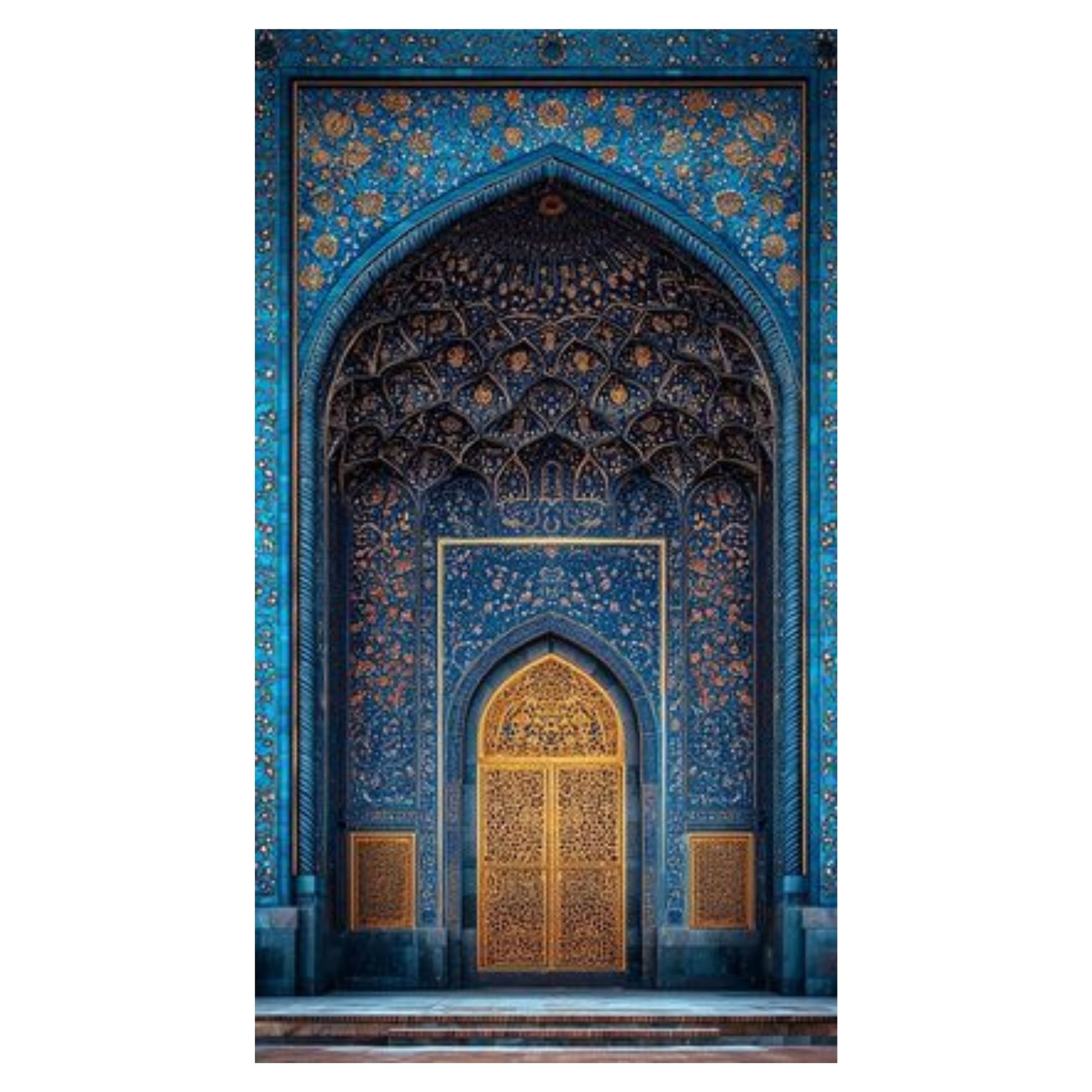 Decorative archway with intricate blue and gold patterns