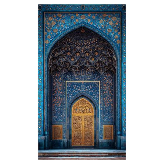 Decorative archway with intricate blue and gold patterns