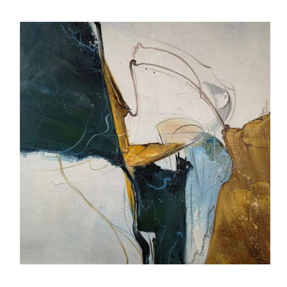 Hand-painted marble effect abstract canvas in green and white with fluid textured design
