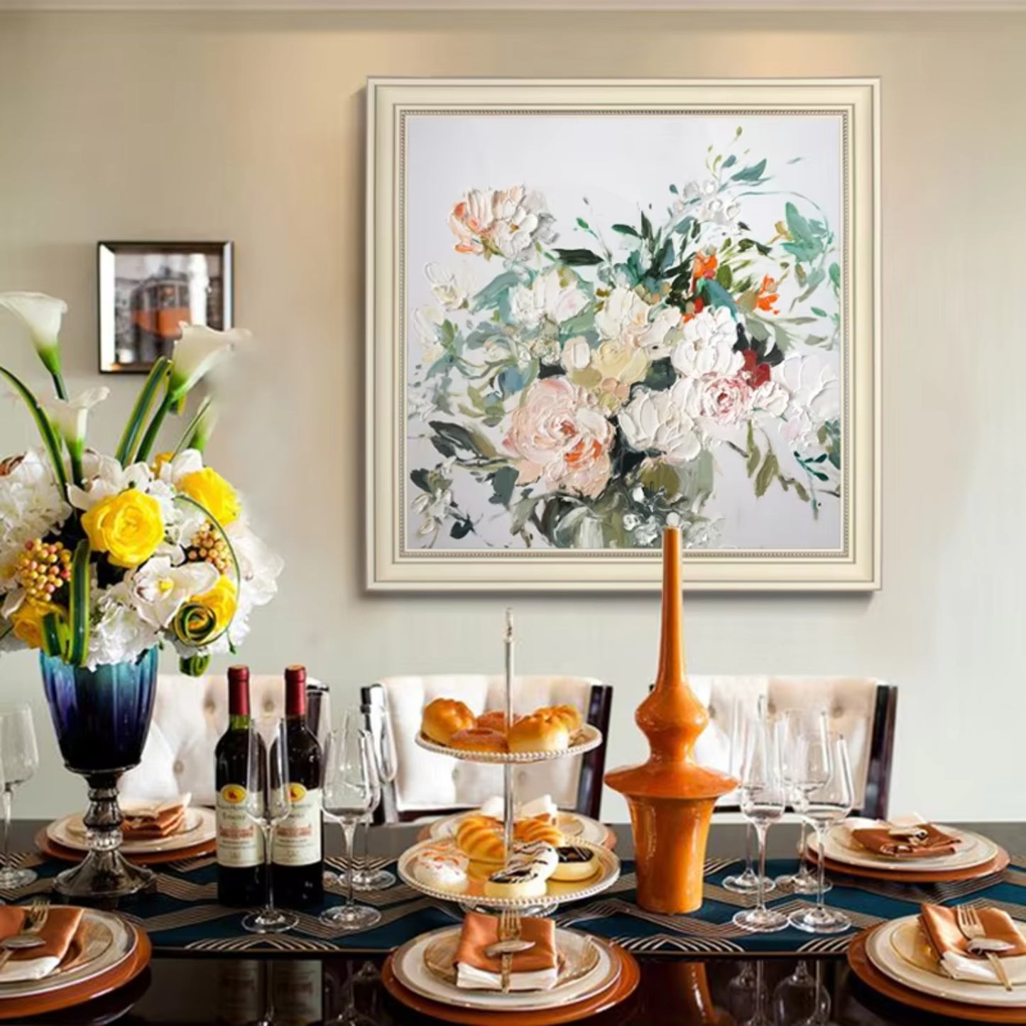 Handmade European Peony Oil Painting Dining Room Décor