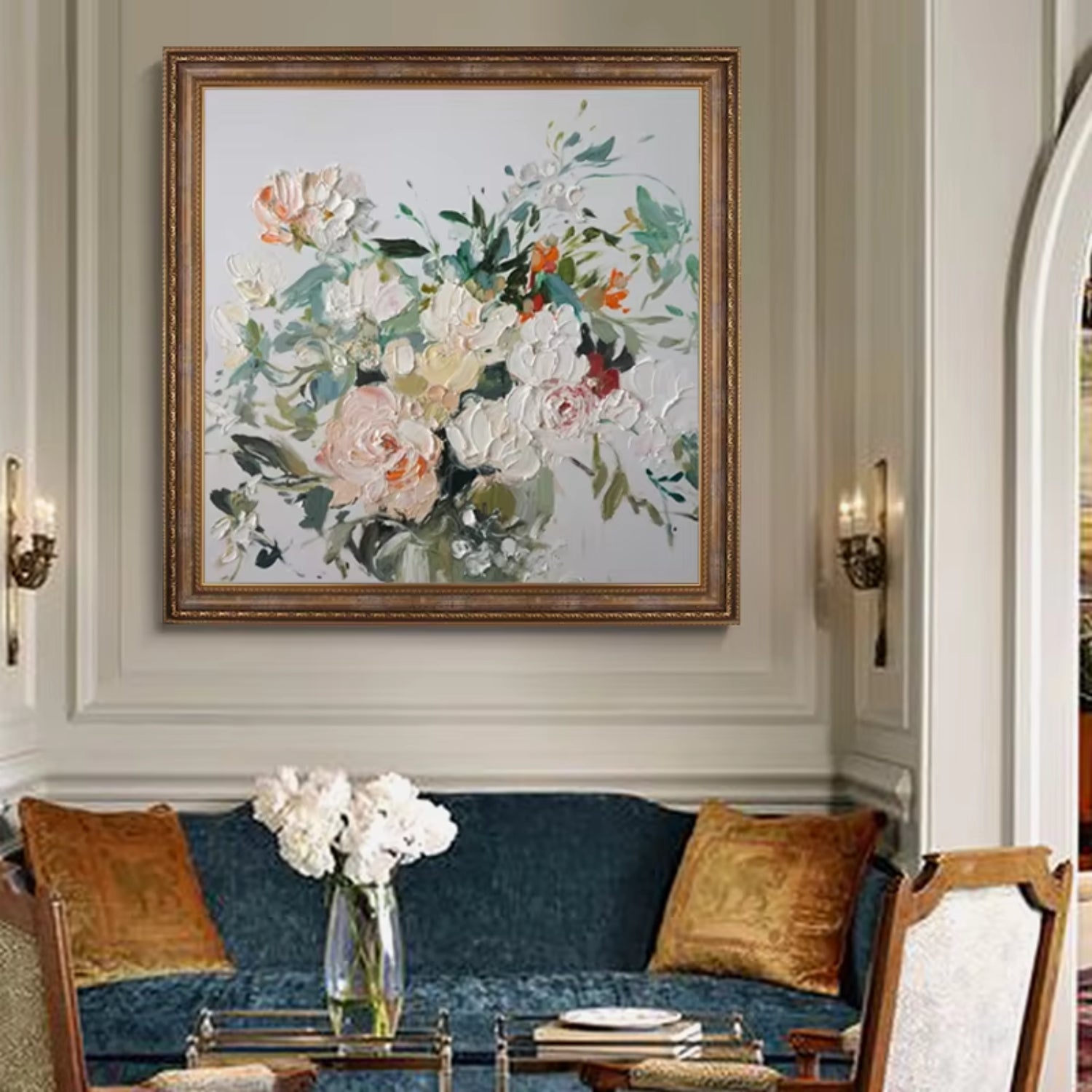 Handmade European Peony Oil Painting Dining Room Décor