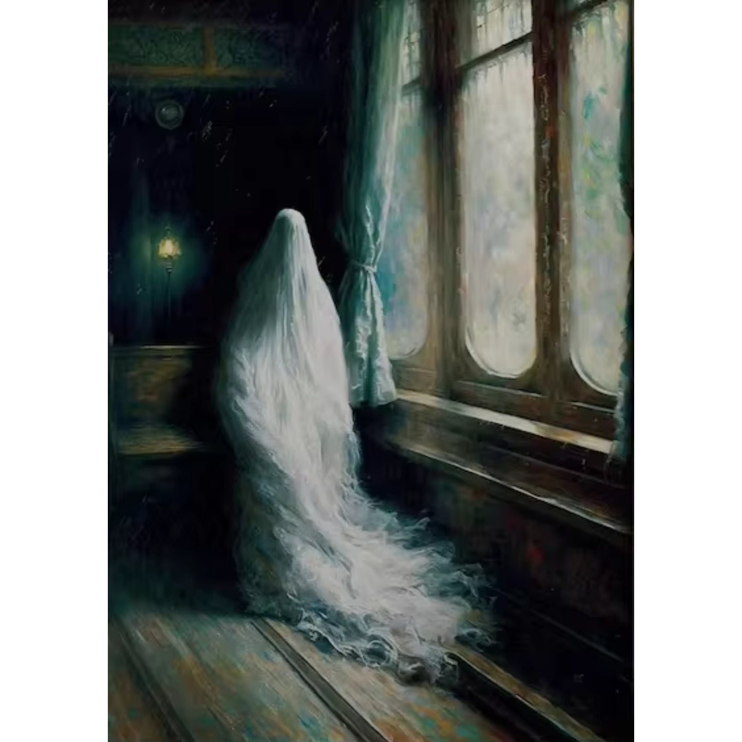 Haunting Ghost in Gothic Room Dark Halloween Wall Art