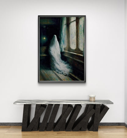 Ghost in Gothic Room – Dark Academia Haunted House Canvas Art