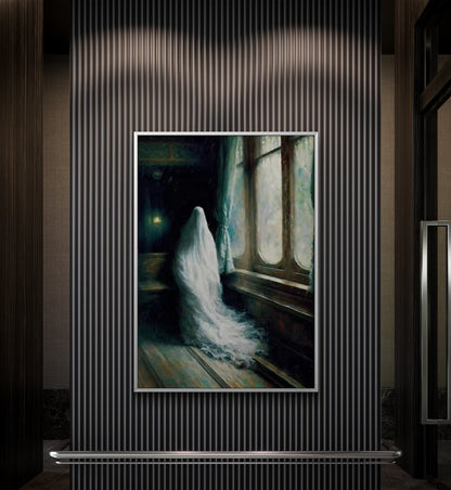Ghost in Gothic Room – Dark Academia Haunted House Canvas Art
