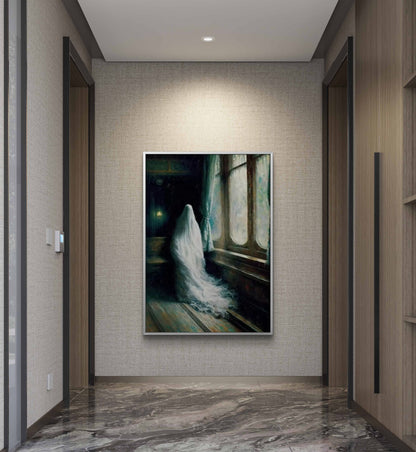 Ghost in Gothic Room – Dark Academia Haunted House Canvas Art