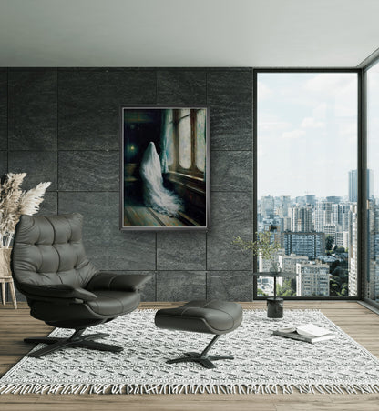 Ghost in Gothic Room – Dark Academia Haunted House Canvas Art