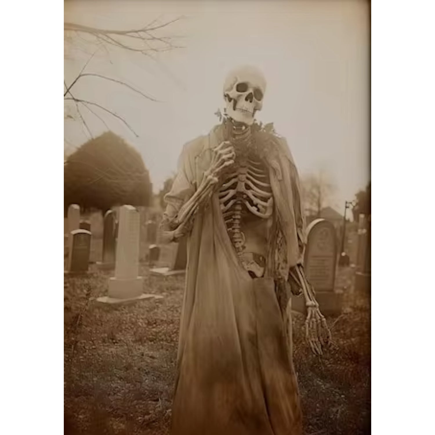 Gothic Corpse Gothic Skeleton in Cemetery – Sepia Dark Academia Halloween Art – My ...