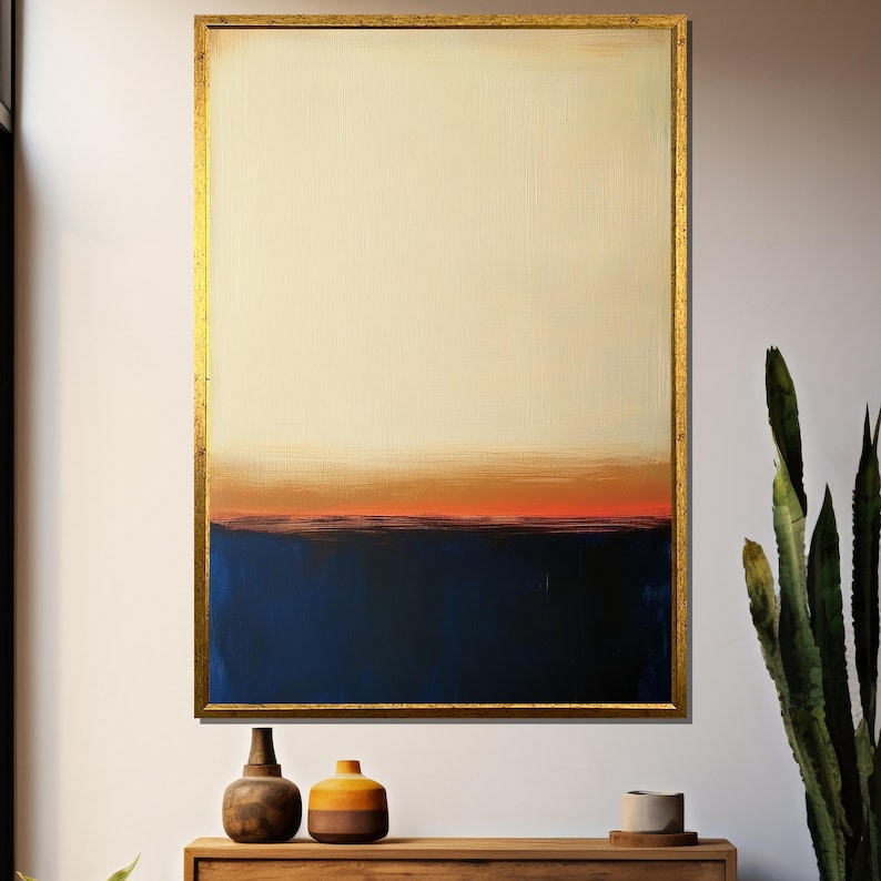 Mark Rothko Inspired Beige & Navy Color Field Wall Art