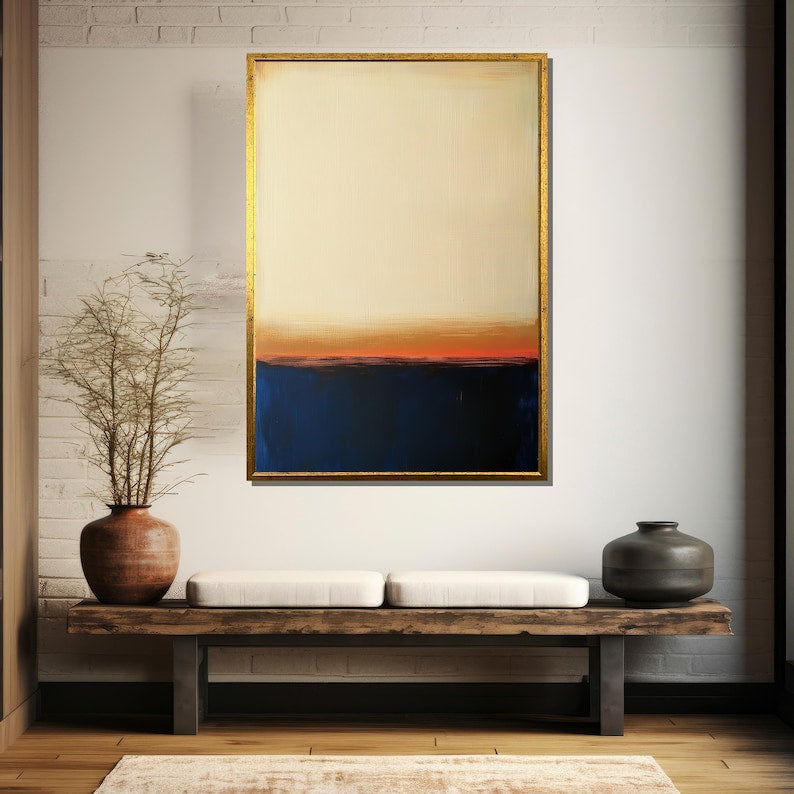 Mark Rothko Inspired Beige & Navy Color Field Wall Art