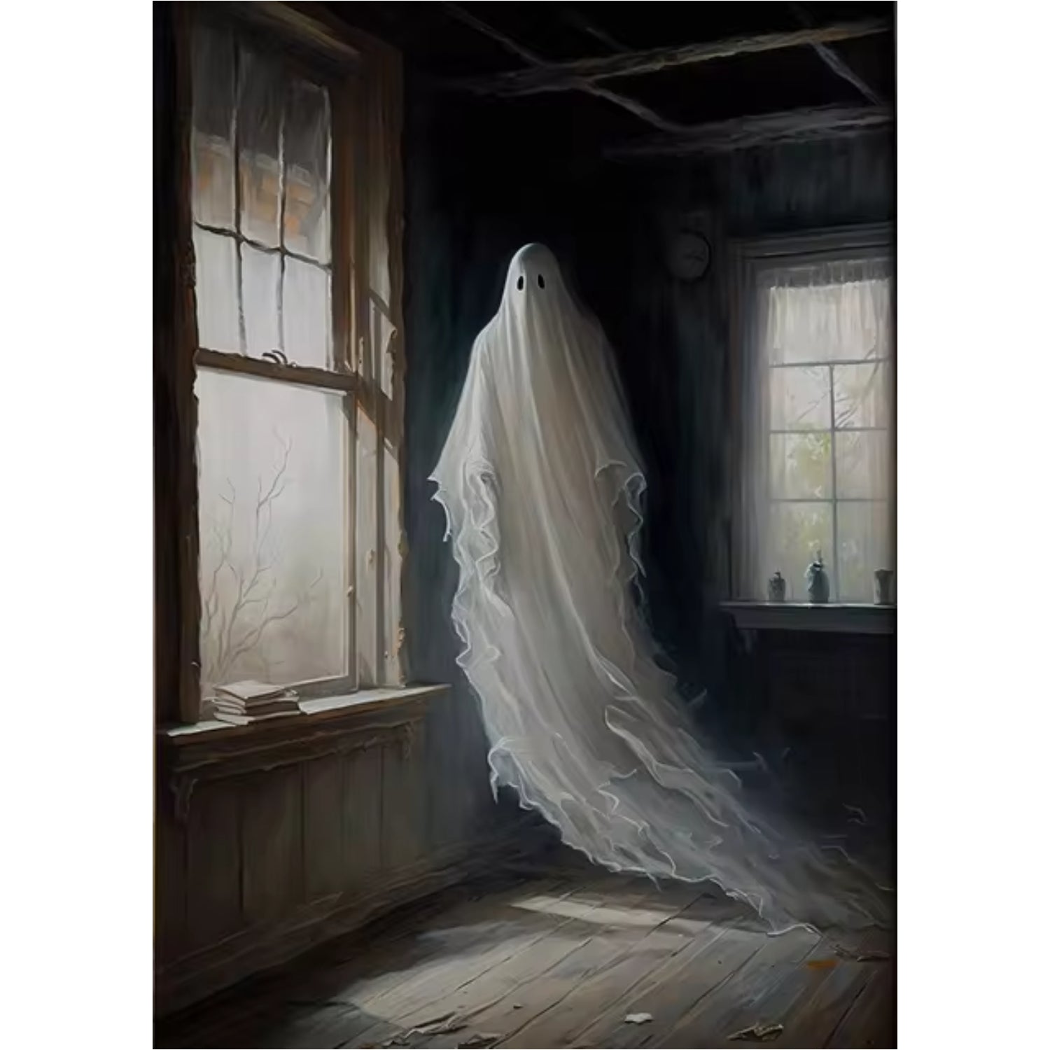 Floating Ghost by Window – Gothic Dark Academia Halloween Canvas – My ...