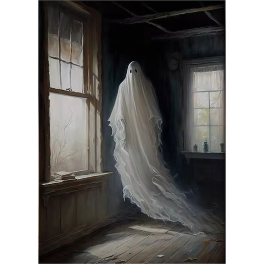 Floating Ghost by Window Dark Academia Gothic Halloween Art