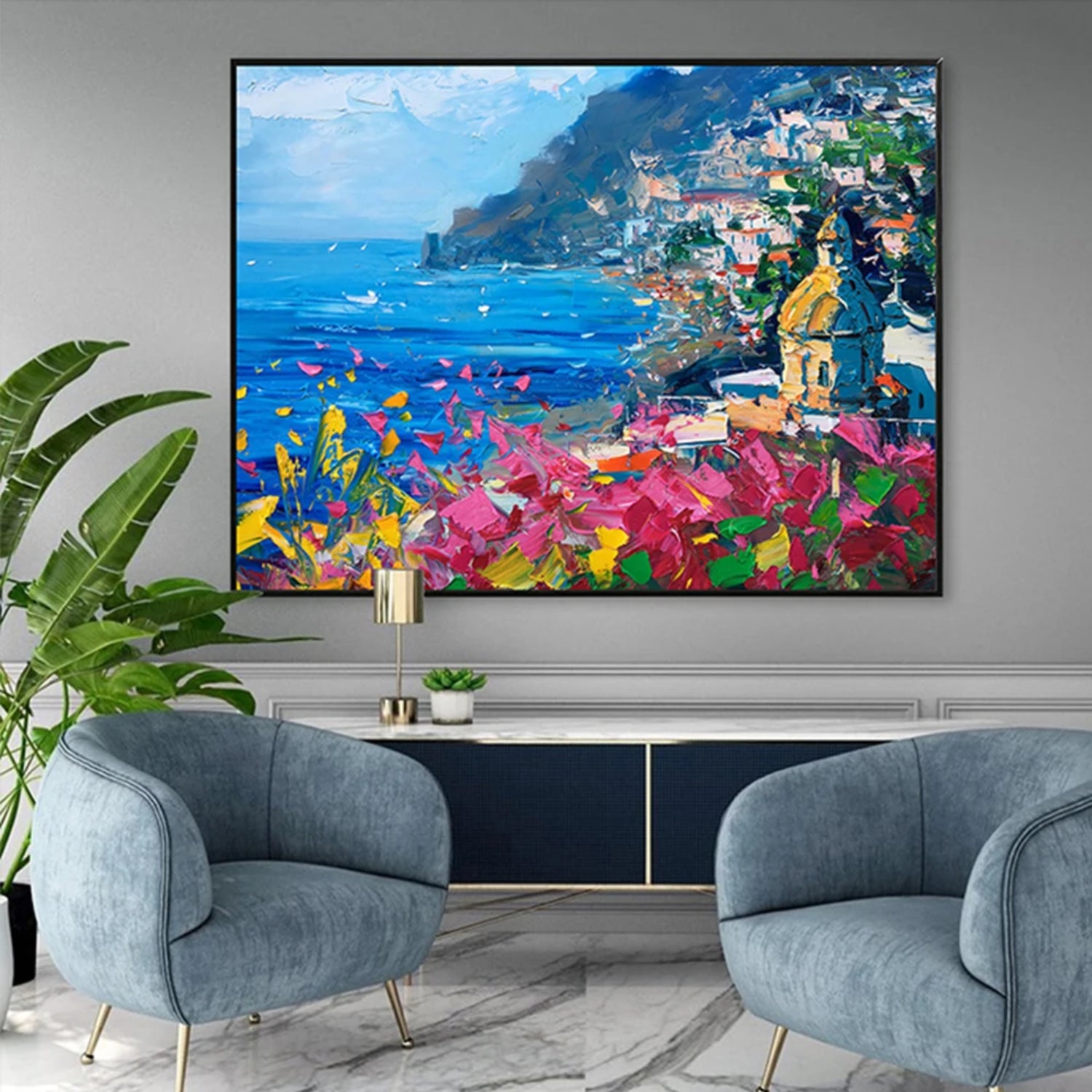 Colorful Coastal Landscape Painting - Stunning Seaside Wall Art