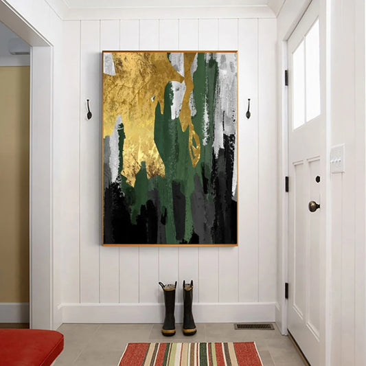 Bold Green and Gold Abstract Art - Striking Modern Wall Décor