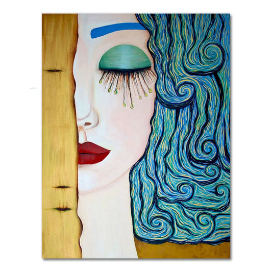 Emerald Tears and Azure Curls Canvas Oil Painting