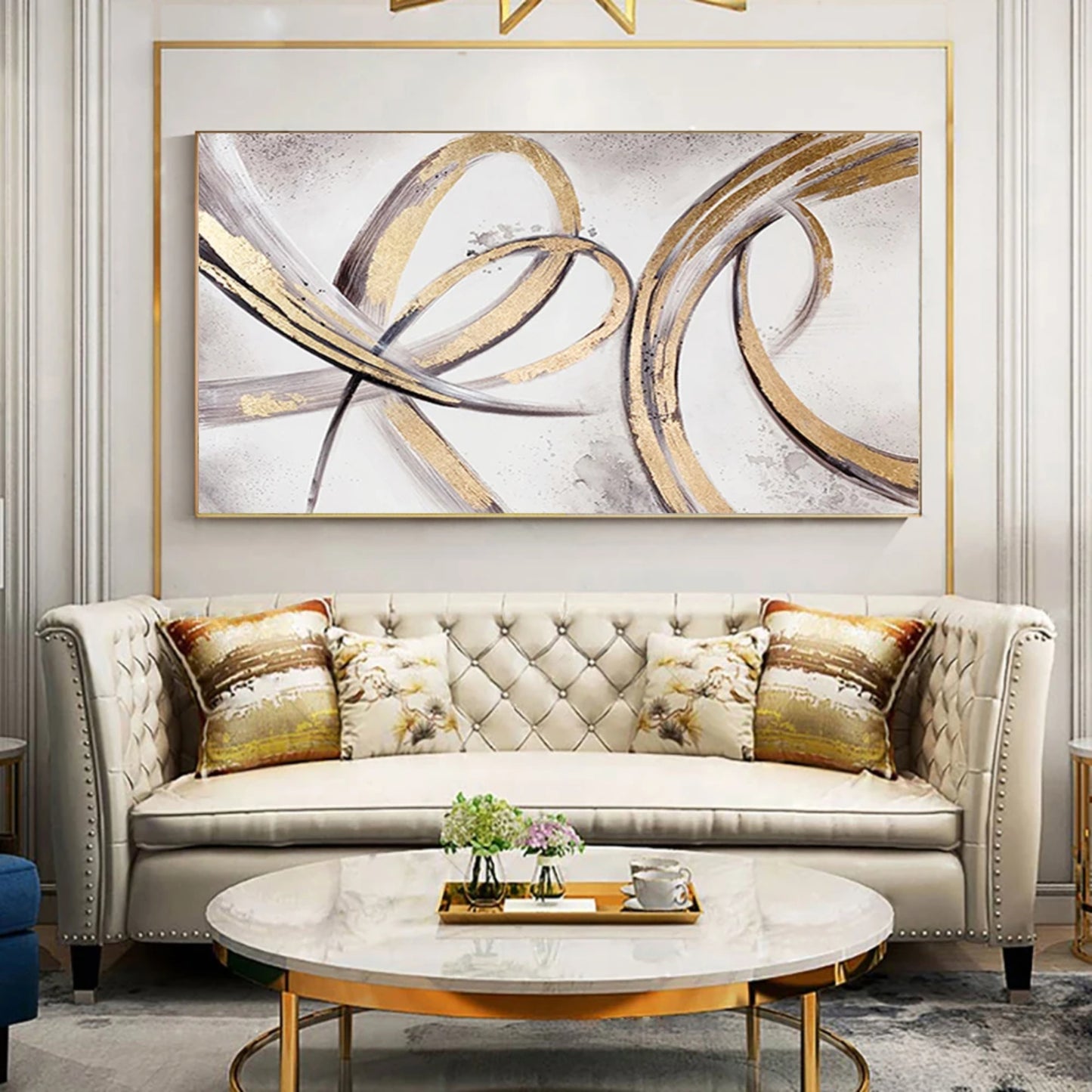 Abstract Gold and Silver Swirl Art - Modern Metallic Wall Décor