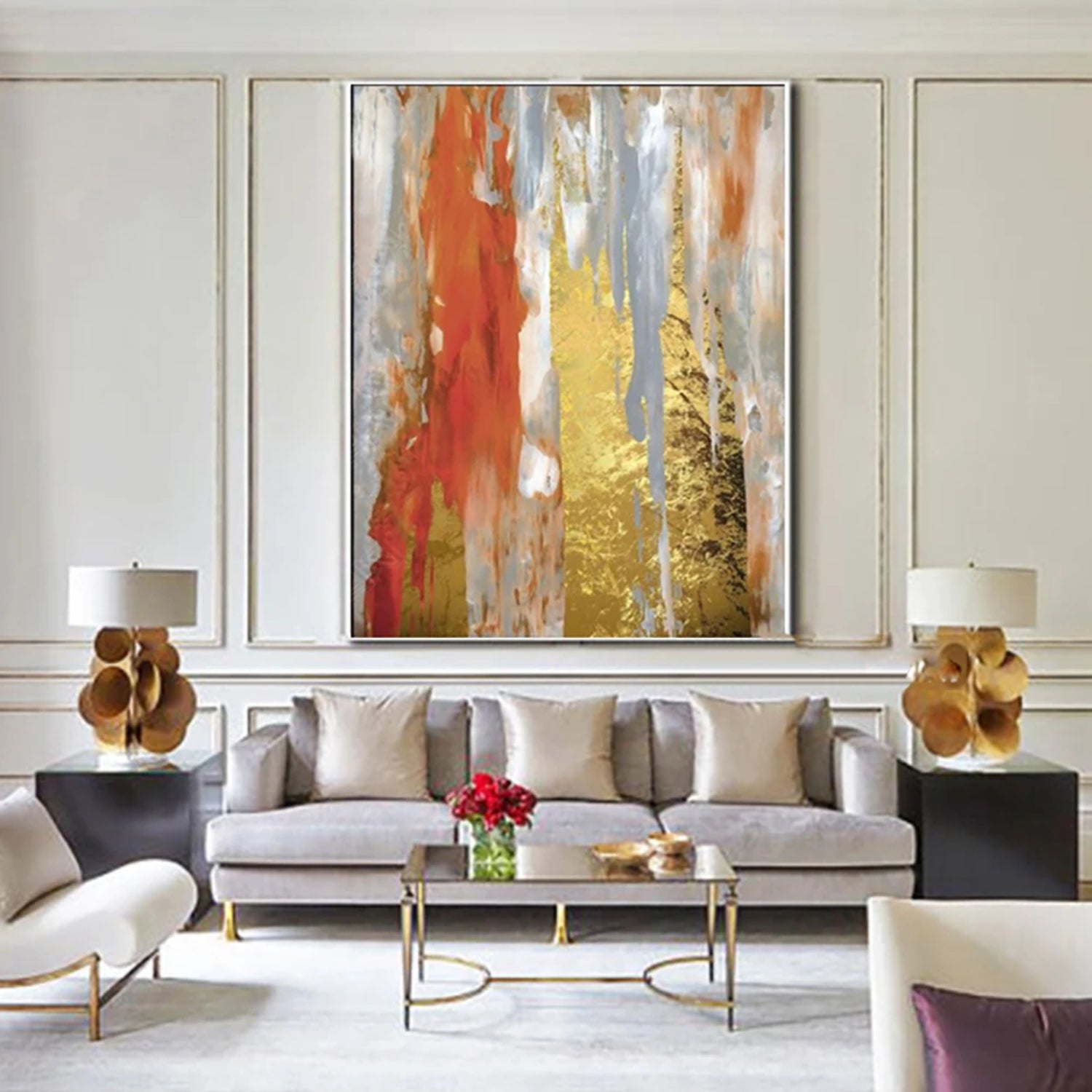 Vibrant Gold and Red Abstract Art - Modern Luxury Wall Décor