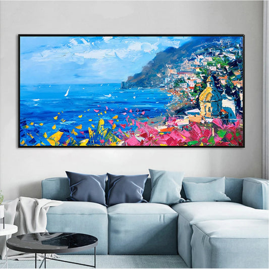 Colorful Coastal Landscape Painting - Stunning Seaside Wall Art