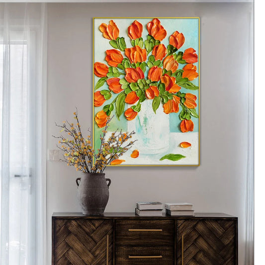 Bright Orange Blossoms in Vase Bold and Vibrant Floral Wall Art