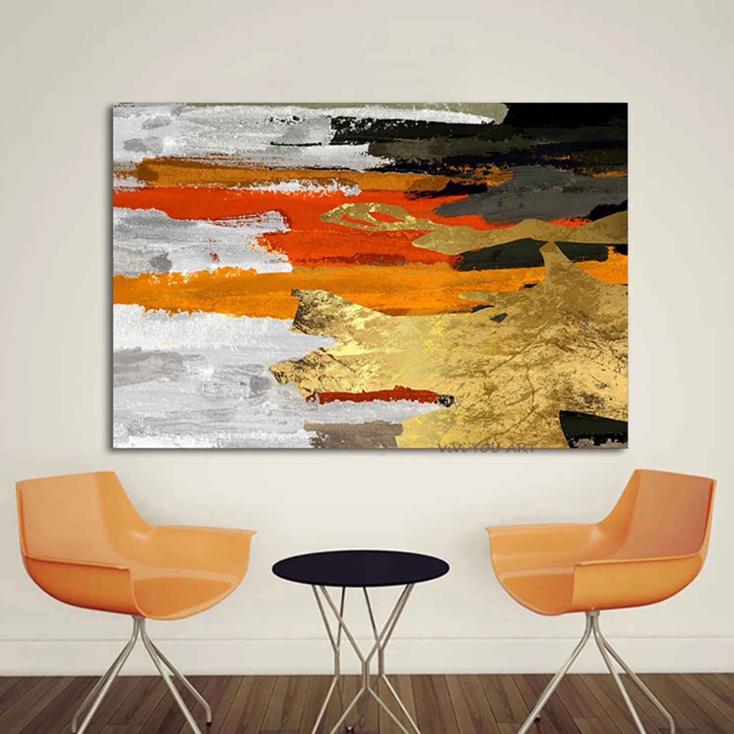 Bold Gold and Orange Abstract Art - Modern Statement Wall Décor