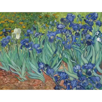 Blue Irises in Garden – Van Gogh Inspired Floral Painting on Canvas