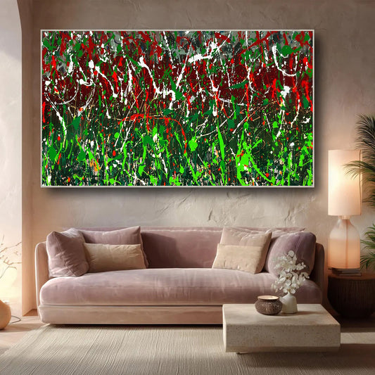 Large Pollock Inspired Italian Flag Abstract Painting | Hand Painted Wall Art