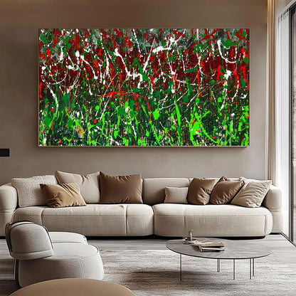Large Pollock Inspired Italian Flag Abstract Painting | Hand Painted Wall Art