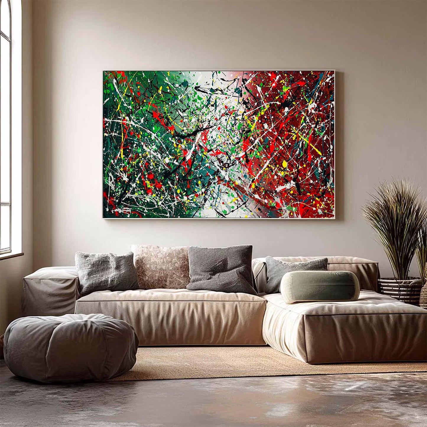 Large Pollock Inspired Italian Flag Canvas | Hand Painted Wall Art