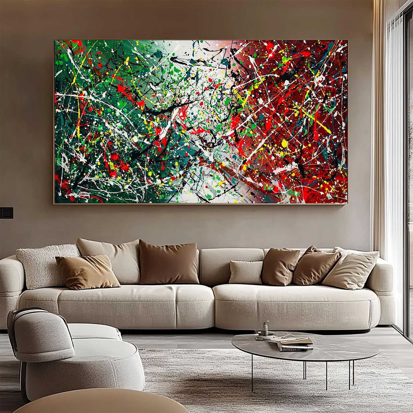 Large Pollock Inspired Italian Flag Canvas | Hand Painted Wall Art