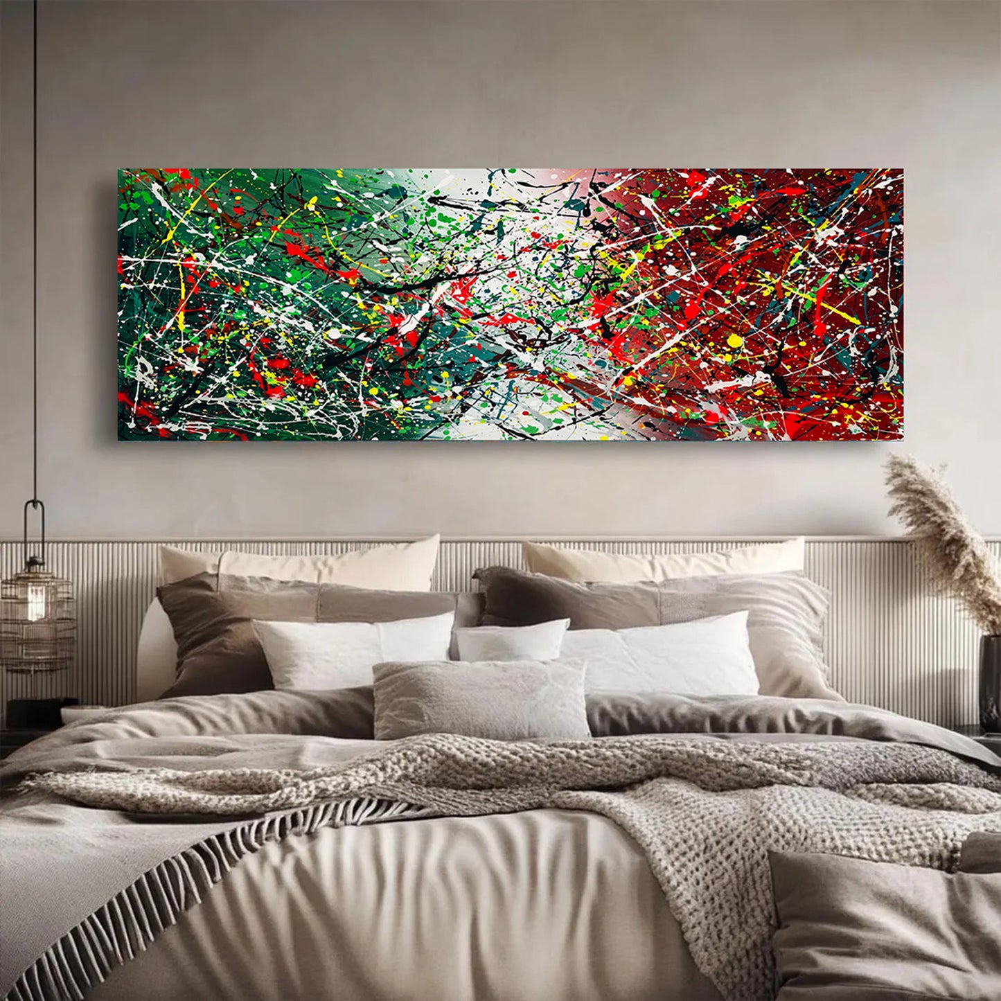Large Pollock Inspired Italian Flag Canvas | Hand Painted Wall Art