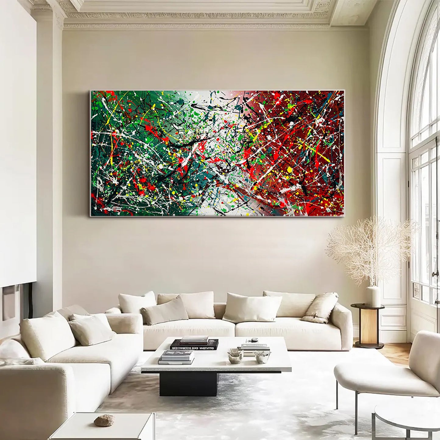 Large Pollock Inspired Italian Flag Canvas | Hand Painted Wall Art