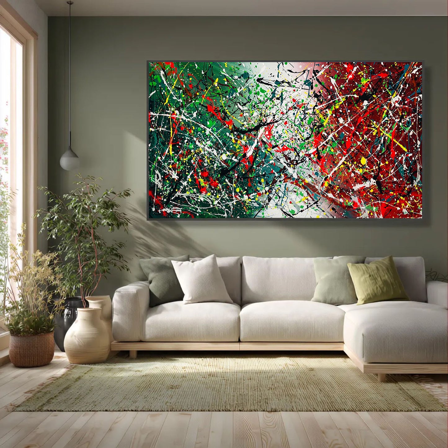 Large Pollock Inspired Italian Flag Canvas | Hand Painted Wall Art