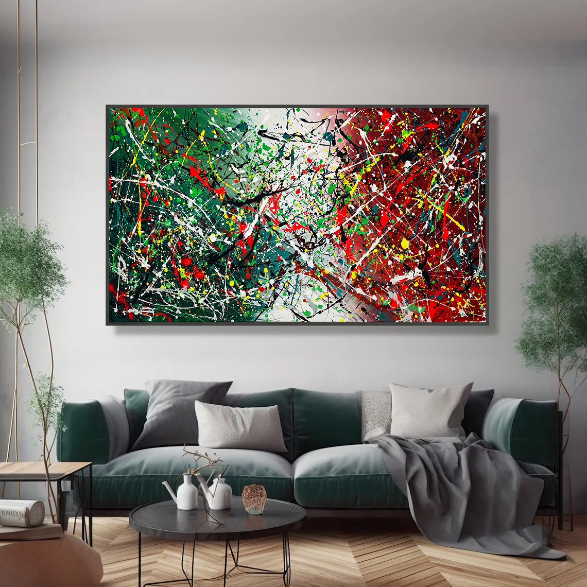 Large Pollock Inspired Italian Flag Canvas | Hand Painted Wall Art