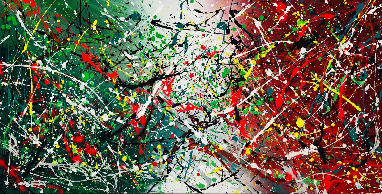 Large Pollock Inspired Italian Flag Canvas | Hand Painted Wall Art