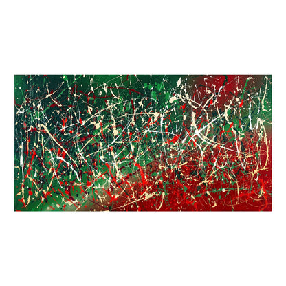 Large Pollock Inspired Italian Flag Wall Art | Hand Painted Abstract Canvas